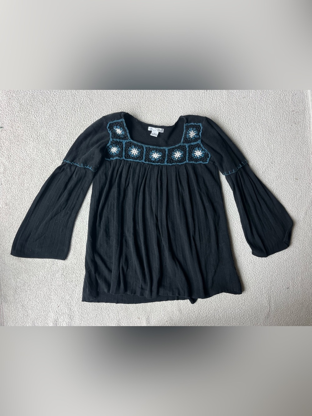 Vintage Y2K RxB Crochet Square 3/4 Sleeve Flare Sweater Top Cotton Womens XL